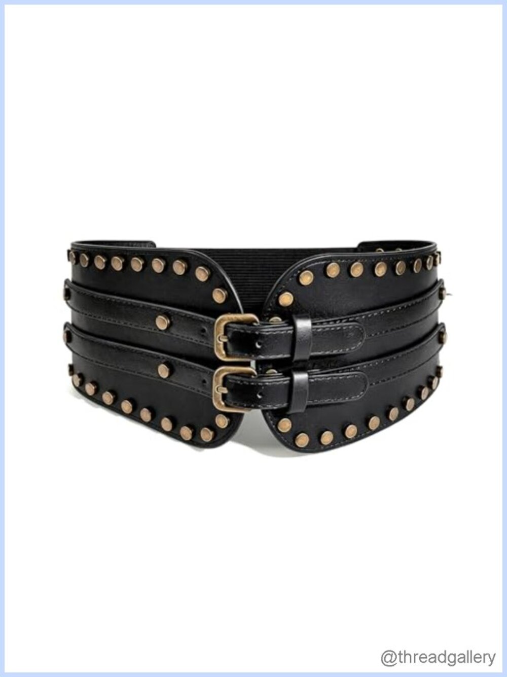 Studded Elastic Waist Belt Double Buckle Cinch Faux Leather Corset
